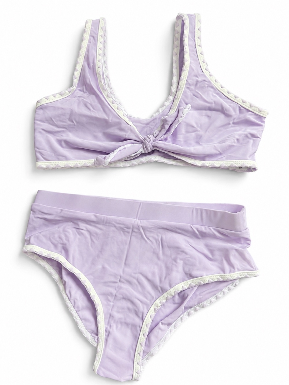 SHEIN Lilac Tie-Front Bralette Bikini Set with Cream Trim